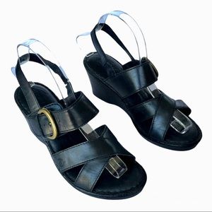 BORN Claudia Black Wedge Sandals Sz 8